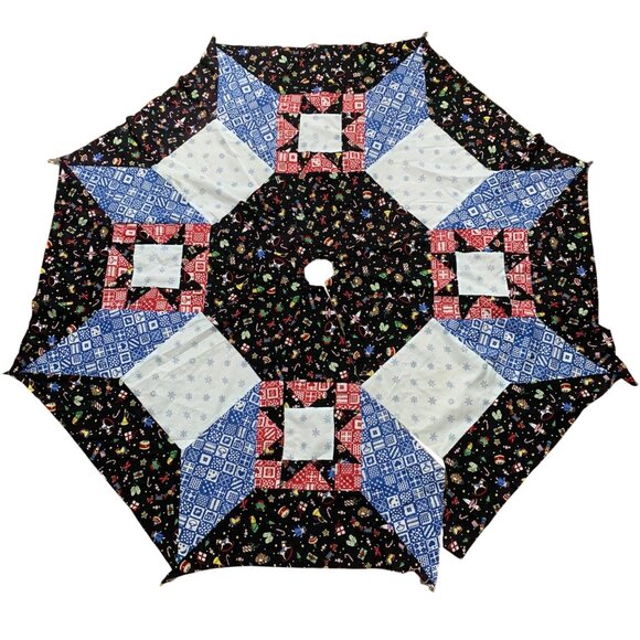 VTG Patriotic Christmas Tree Skirt Quilt Patchwork Unfinished Stars Mittens Bear - Picture 1 of 5